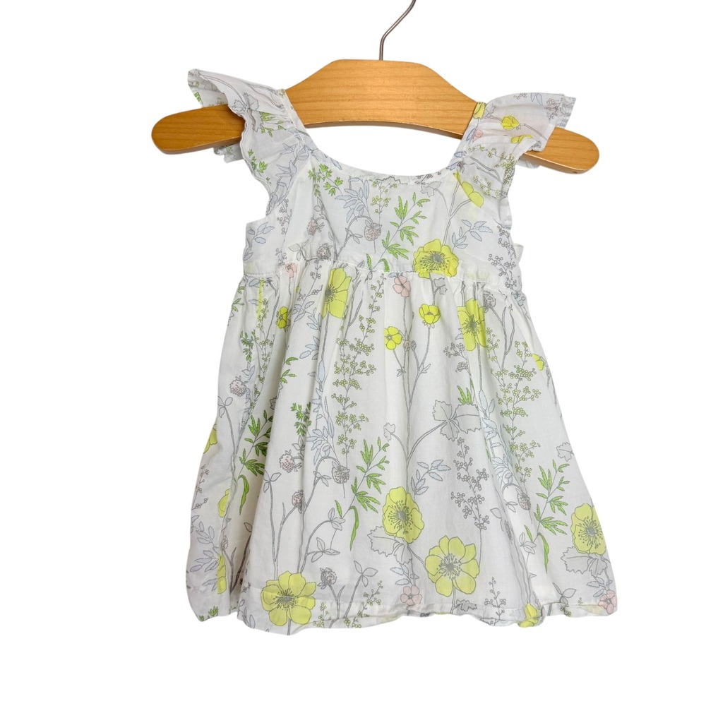 babyGap Floral Flutter Sleeve Dress White Yellow Botanical 3-6 Months
